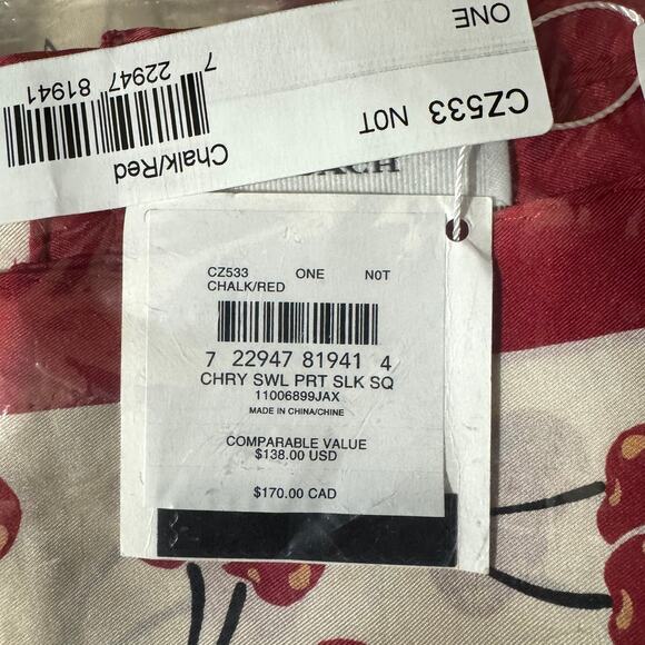 🍒 Cherry Swirl Print Silk Square Scarf - Picture 7 of 9